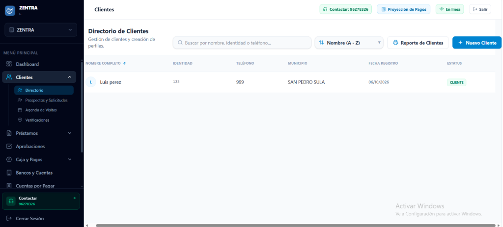 Directorio de Clientes en ZENTRA-OS