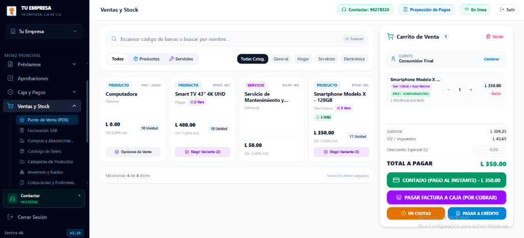 Punto de Venta POS con Ventas de Contado y al Crédito